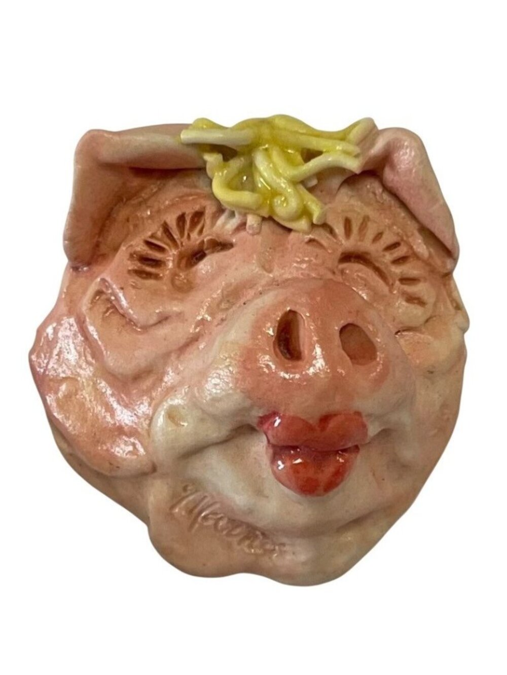 Vtg 90s Hand Painted Porcelain Pink Pig Head Brooch Animal Pin Novelty Jewelry